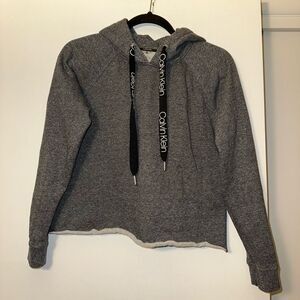 Calvin Klein XS Gray Cropped Womens Hoodie Raw Hem Drawstring EUC